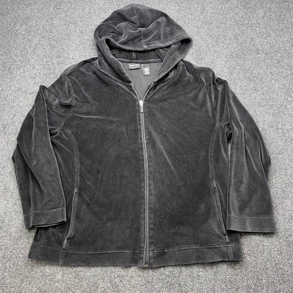 Bobbie Brooks‎ Velour Full Zip Hoodie Jacket Black Long Sleeve Sweatshirt